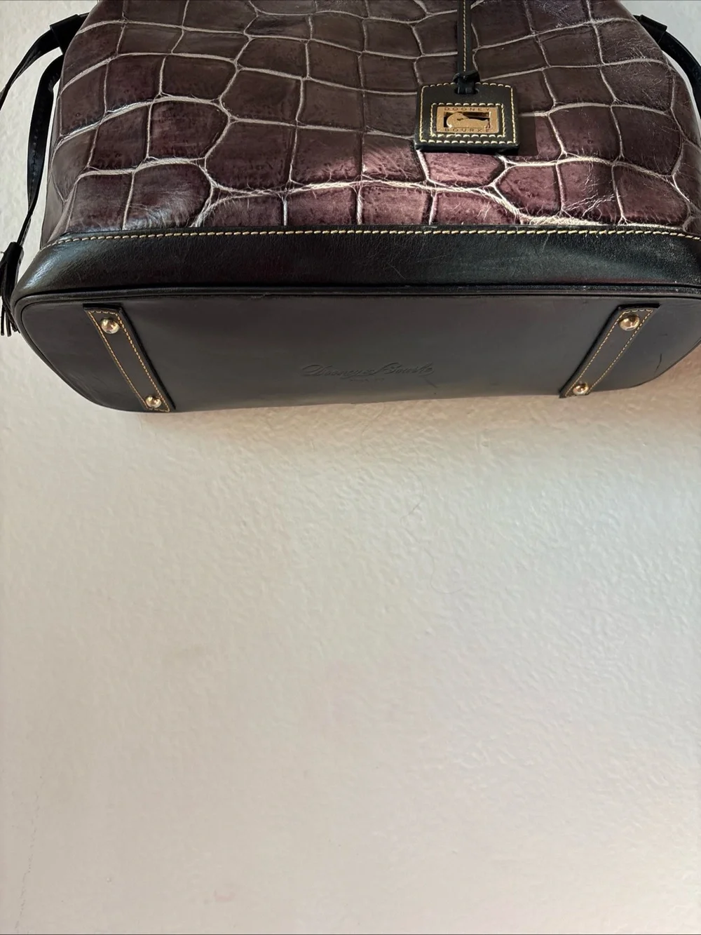 Dooney & Bourke Croc-Embossed Shoulder Tote - Deep Brown with Black Trim